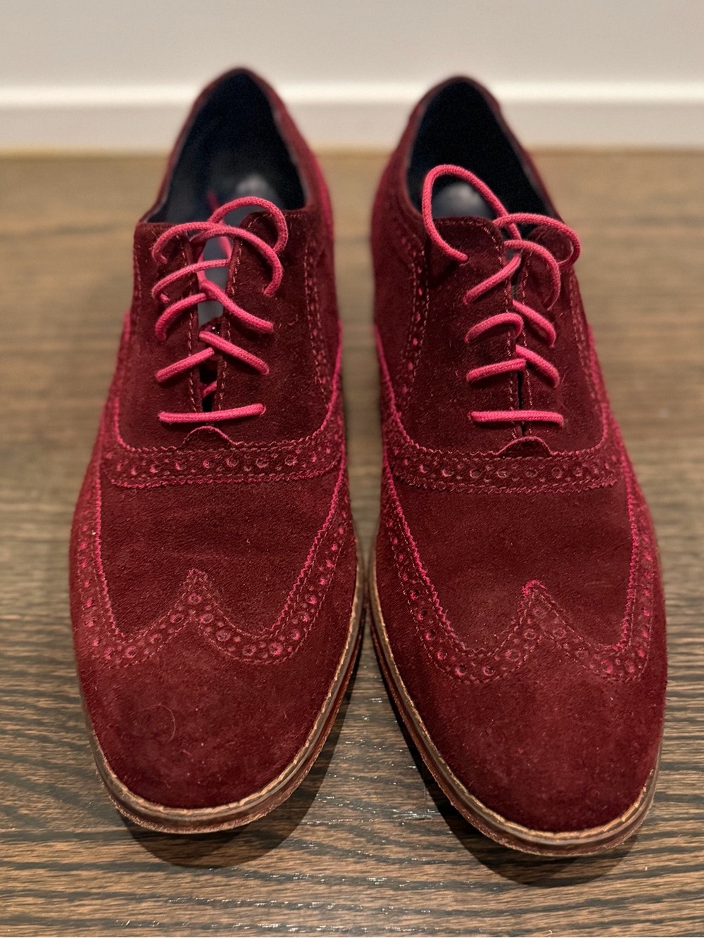 Cole Haan Air Franklin Men's Berry Burgundy Maroon Suede Wingtip Oxford Shoes 10